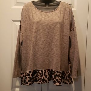 Entro Brown Leopard Trim Blouse